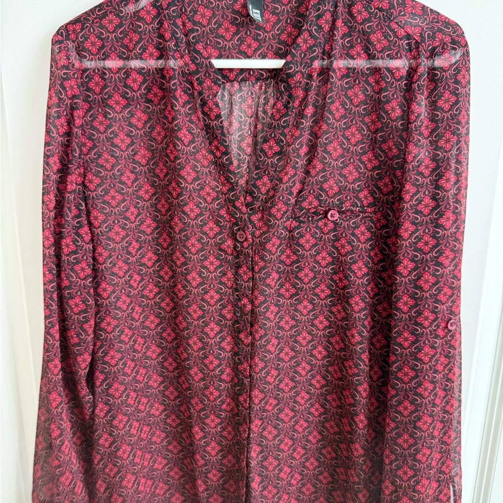 Kut from the Kloth Black and Red Patterned Blouse